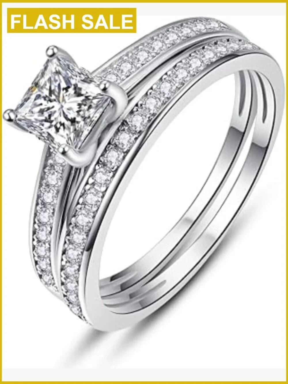 1.35ct Princess Cut CZ Engagement Ring Bridal Set Sterling Silver